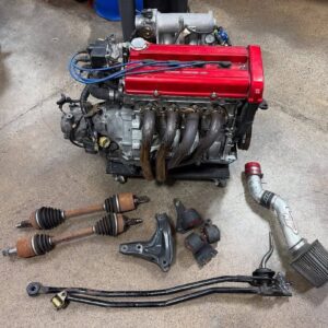 Full B series swap for 88-91 Civic/CRX!  What's included: -Healthy B18B1 engine (180+ compression) -B16 cable trans with LS 5th -Innovative motor mounts with T-bracket -Race Tech B series linkage with dual bend -TypeR style header -Axles with half shaft -AEM intake -Engine harness -PR4 ECU -Good running setup.